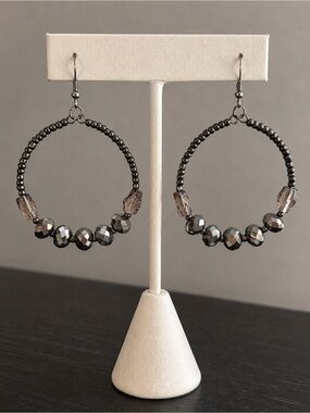 Statement Silver Beaded Hoop Earrings